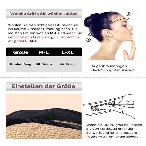 Damesolhat UPF 50+ Strandhat Halmhat med Bred Skygge Khaki