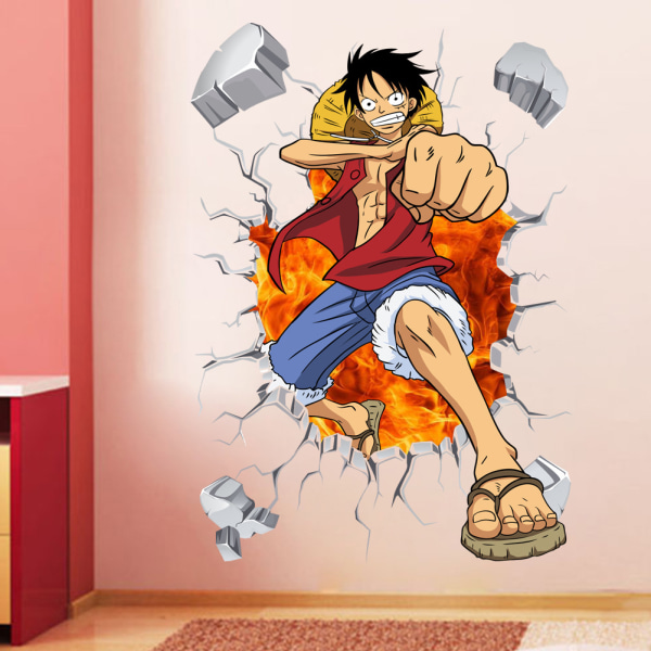 3D One Piece Luffy selvklæbende wallsticker dreng soveværelse kreativ graffiti tegneserieklistermærke PVC