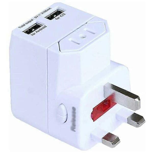Internasjonale adaptere: Bærbar internasjonal pluggadapter med 2 USB-porter, universell for 150 land -100-240 volt, bærbar plastutgangsadapter