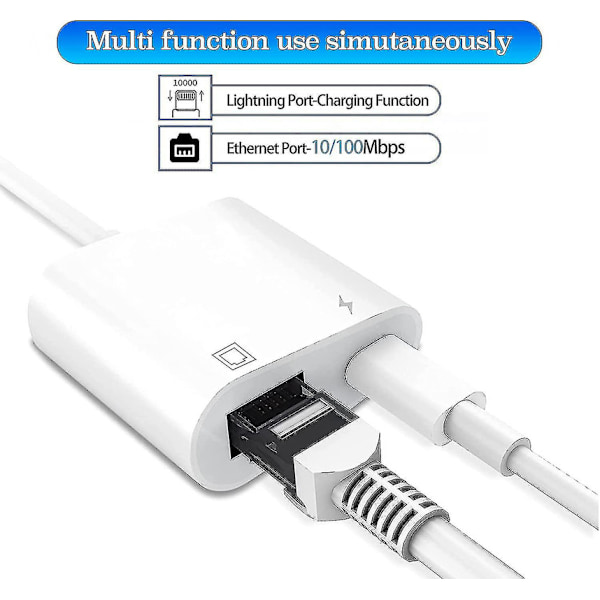Lightning till Ethernet-adapter, Kompatibel 2-i-1 Ethernet LAN-nätverksadapter med laddningsport