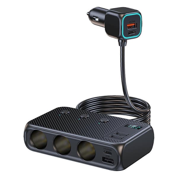 9-i-1 sigarettenneruttak splitter USB-C hurtiglader strømadapteruttak