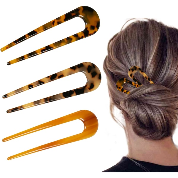 U Stick-hårnåler, U-formet hårnål Bølget Pinneskilpadde-hårnål Celluloseacetat for kvinner Jenter Hårstylingtilbehør Gjenbrukbar 3 stk.