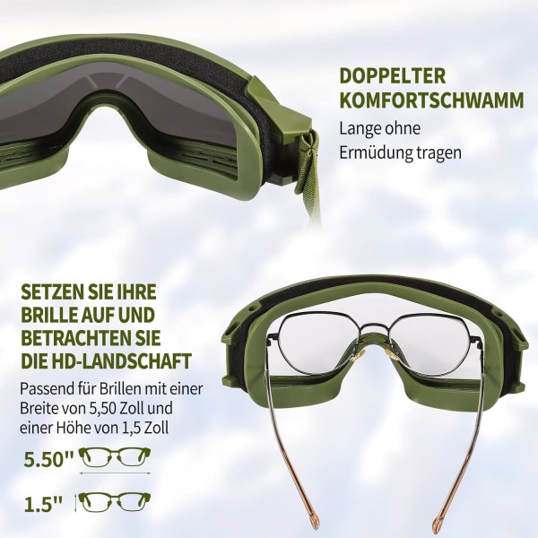 Polariserade utomhussportsolglasögon - Military Tactical Airsoft-glasögon med 3 utbytbara linser - Skyddsglasögon för män och kvinnor