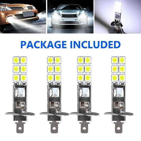 4 kpl H1 Led 6000k Puhdas Valkoinen Päävalo Korkea Alhainen Säde Sumuvalo Smd Lamput