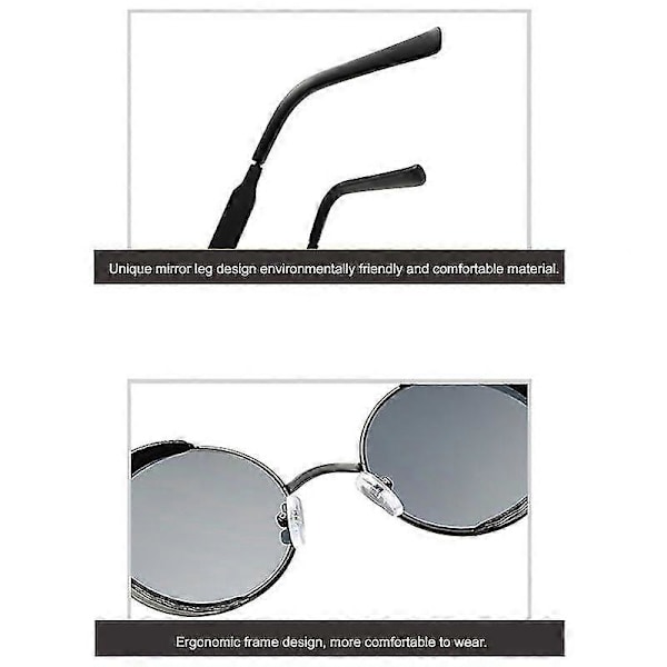 Vintage Polariserede Steampunk Runde Solbriller til Mænd, Stilren Db Black Frame Grey Lenses