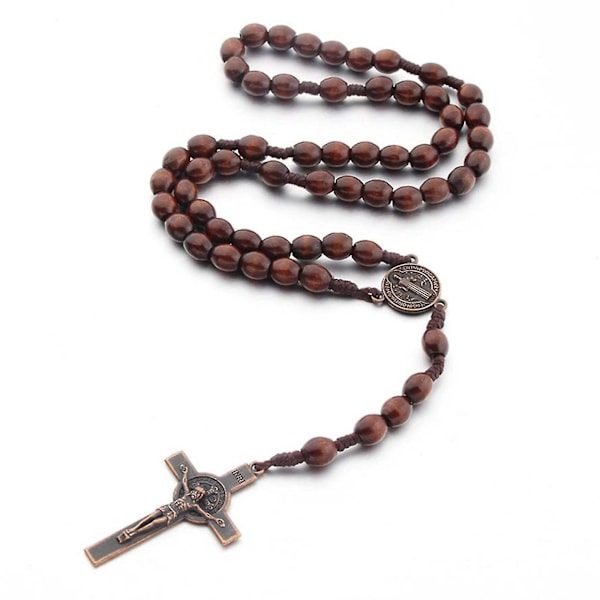 For Cross Religious Weaving Rosary Catholic Rosary Christian Jesus Wood Necklace