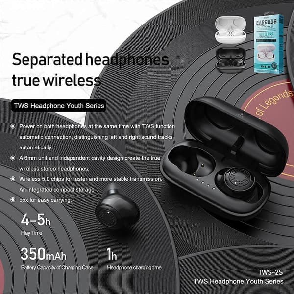 REMAX TWS-2S Bluetooth 5.0 Stereo Ægte Trådløs Bluetooth Høretelefon med Opladningsboks (Sort) White