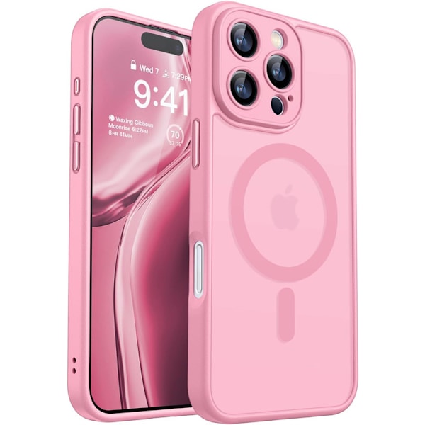 Magnetiskt skal för iPhone 16 Pro Max med fullständigt kameraskydd [Kompatibel med MagSafe] [Genomskinlig matt] Skyddande telefonfodral, varmrosa Pink Pink iPhone 16 Pro