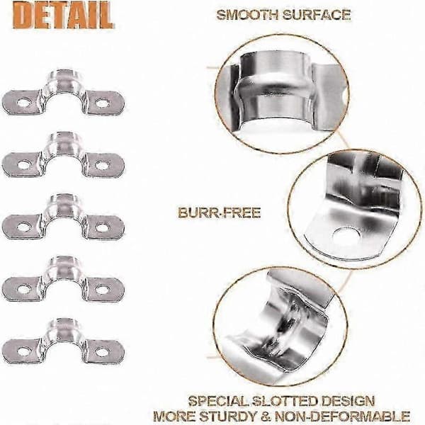 30-pack 20 mm U-formade rörklammer, hållbart 304 rostfritt stål för säker rörfixering