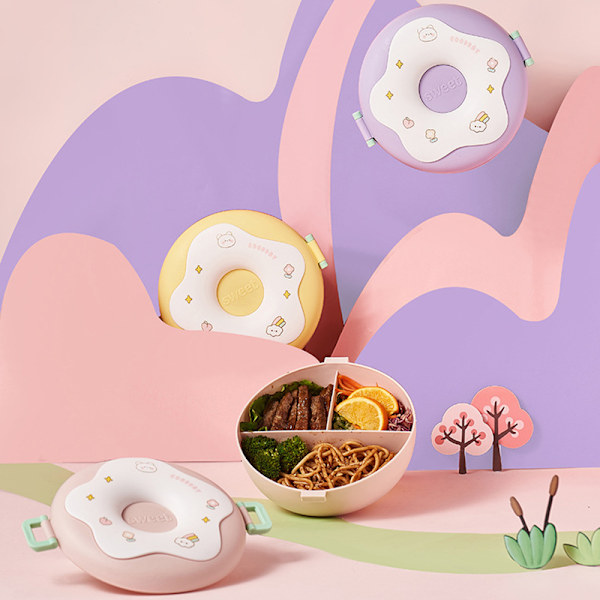 Matboks for barn, skolebarn, matpakke, donut, lekkasjesikker Purple