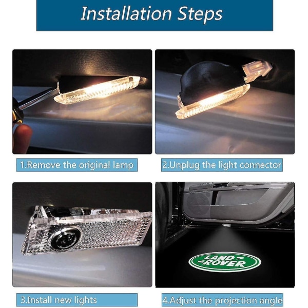 Bebetter 4st bildörr Led-logolampor för Land Rover, 3d trådlös välkomst med tillstånd projektor Ghost Shadow Light