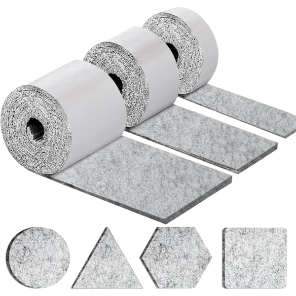Självhäftande filtdynor - Glid för stolar möbler 3 rullar (100 * 10cm+100 * 5cm+100 * 2cm) - 4mm tjock dyna för stol
