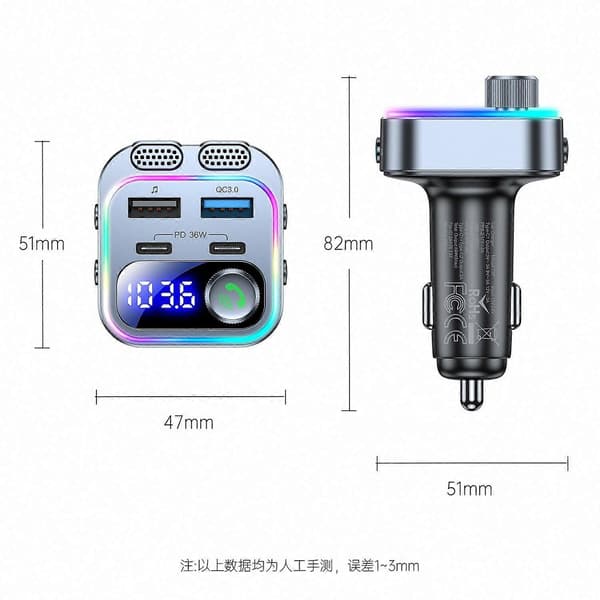 2025 Nyeste Syncwire Bluetooth 5.4 FM-sender Biladapter 48W PD 36W & 12W Hurtigopladning