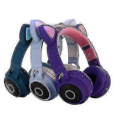Lysande huvudmonterat Bluetooth-headset, trådlöst vikbart Bluetooth-headset med kattöron, lila