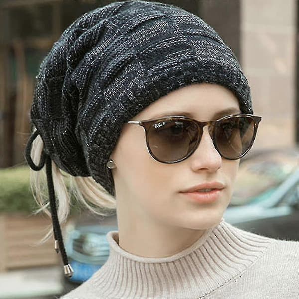 Dam Slouch Beanie Mössa Hästsvans Hatt Vinter Lös Varm Stickad Casual Skid Snö Mössa