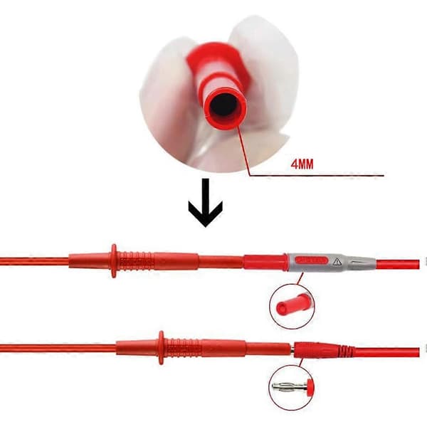 600V10A Multimeter Testledninger Kabel Bagprobe Spids 4mm Interface Længde 24 Centimeter Red&black