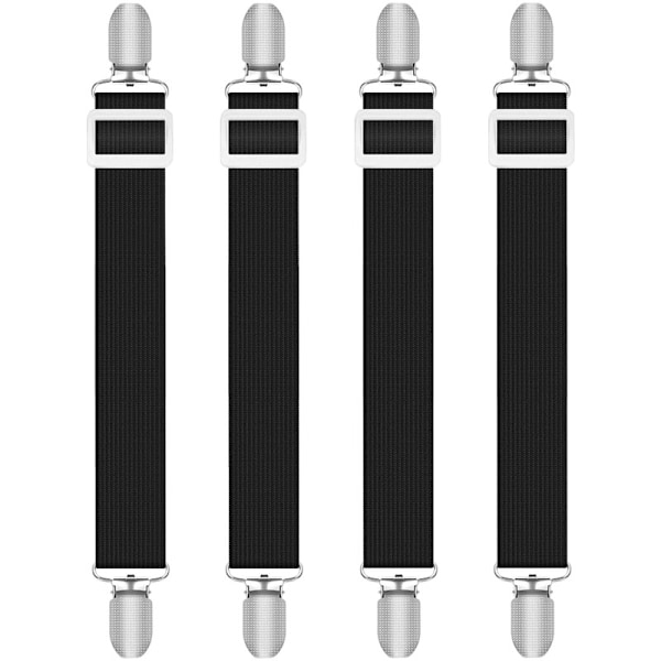 Lagnclips, 4 Styk Justerbare Lagnstropper, Elastiske Lagnstropper, Seler Clips til Sengetøj, Clips til Lagen sort black 4