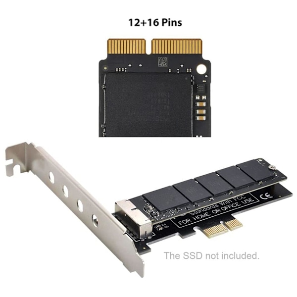 PCI Express -muuntokortti PCI-E 1X - 12+16 nastaa, 2013-2017 Pro Air SSD -muuntokortti black