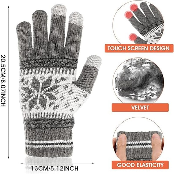 1 Par Vinter Touch Screen-Handskar, Snöflinga Tryckta Vinter Tjocka Stickade Handskar Sms-Handskar Varma Touchscreen-Handskar