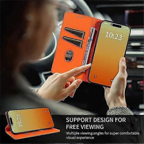 Kompatibel med iPhone 13 Pro Fodral RFID Stark Magnetisk Läder Plånboksfodral 26s Orange