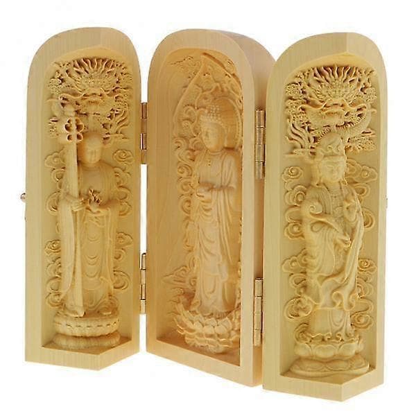 2x Buddha-statue utskåret skulpturdekorasjon laget av buksbom