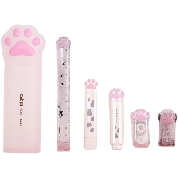 Kawaii Cat Paw case , jossa pyyhekumi, kynän teroitin, korjausnauha teinitytöille, läpinäkyvä laatikko