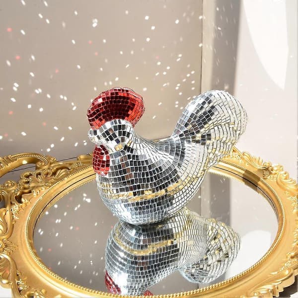 Disco Chick Figurine Mini Disco Balls Kylling Bordpynt for Fest Hjemmeinnredning - Sølv