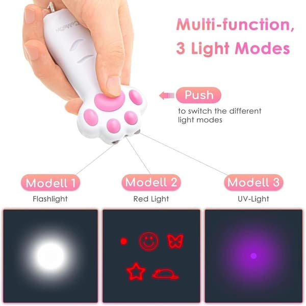 Kattlaserleker 7 i 1 LED-peker poteformet, 3 lysmoduser