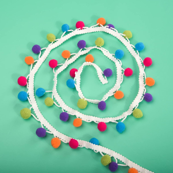 Berolle 5 meter 15mm flerfärgad pom pom-kant bollfrans kantband bollfrans syband för klädtillbehör hantverk DIY-dekoration (flerfärgad