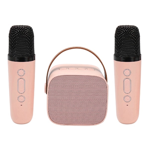 Mini Karaoke -setti, kannettava stereo Bluetooth -kaiutin 2 langattomalla mikrofonilla lapsille ja aikuisille, jopa 512 Gt tallennustila, kädessä pidettävä mikrofoni
