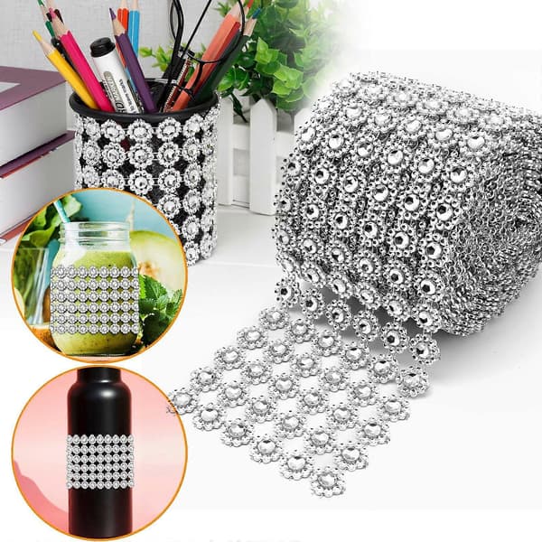 Sløjfer til piger Diamant Blomsterform 5 Yard Mesh Wrap Roll Rhinestone Krystal