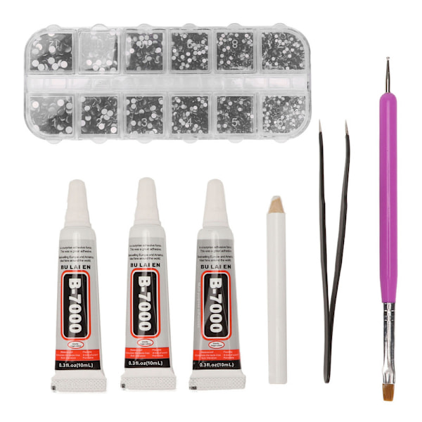 Strass Lim Kit Kristallglas Strass Lim Gel Kit för DIY Kläder Tyg Skor Smyckestillverkning Nagelkonst Svart