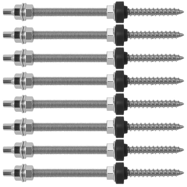 Dubbelskruvar, M10 x 200 mm, förmonterade, V2A, höjdjusterbara, för solcellsmontering på tak, 8-pack Silver