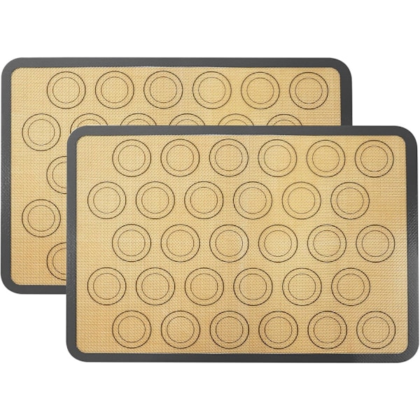 Silikonbakematter for Makroner, 42 x 29,5 cm, 2 stk. Tykke Silikonbakematter, Sklisikre, Vaskbare, Gjenbrukbare Bakeplater for Makroner/Kaker/Brød 42*29,5CM-Macaron