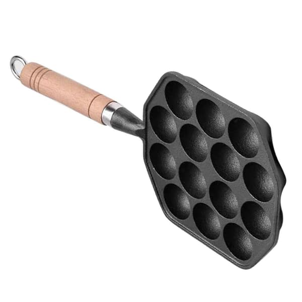 Takoyaki Panne 14 Hull Nonstick Støpejernsform med Avtakbart Håndtak for Hjemmelaging