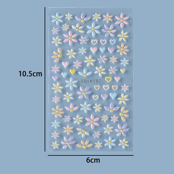 3 ark Blomster Nagelstickers 3D Nagelkonst Stickers 5D Nageldekoration Självhäftande Manikyrdesign för Kvinnor Flickor (Daisy)