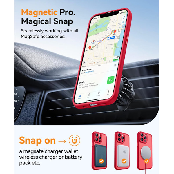 Magnetiskt skal för iPhone 16 Pro Max med fullständigt kameraskydd [Kompatibel med MagSafe] [Genomskinlig matt] Skyddande telefonfodral, varmrosa Red Red iPhone 13 Pro Max