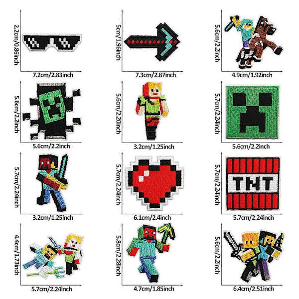 Strykmärken, 16 stycken Minecraft Broderade Applikationsmärken Sy på Strykmärken DIY Dekorationsmärken för Kläder, Jacka, Skor, Väska, Keps