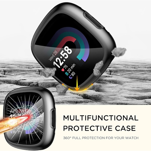 Diruite 4-pack fodral för Fitbit Versa 4/Sense 2 skärmskydd, HD stöttåligt mjukt TPU-fodral med fullständigt skydd för Fitbit Versa Black+Black+Clear+Clear