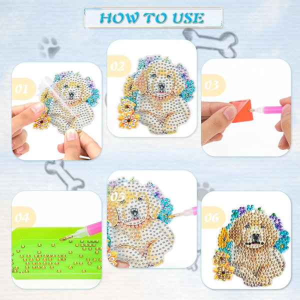 6 stykker nøglering Diamantmaleri Hunde DIY 5D diamantkunst Pa DXGHC