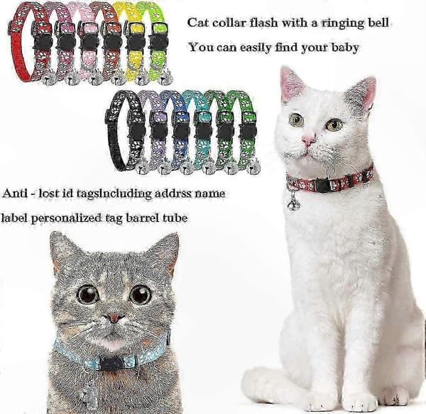 Reflekterande katthalsband med klocka - 12-pack säkerhetsbrytardesign för nattlig synlighet och husdjurssäkerhet