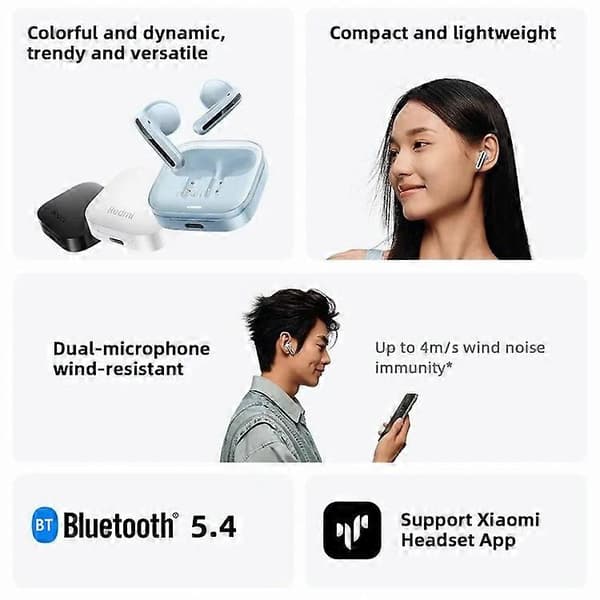 XIAOMI Redmi Buds 6 Active Bluetooth Trådløse Høretelefoner Semi-in-ear Dyb Bas Musik Headset White