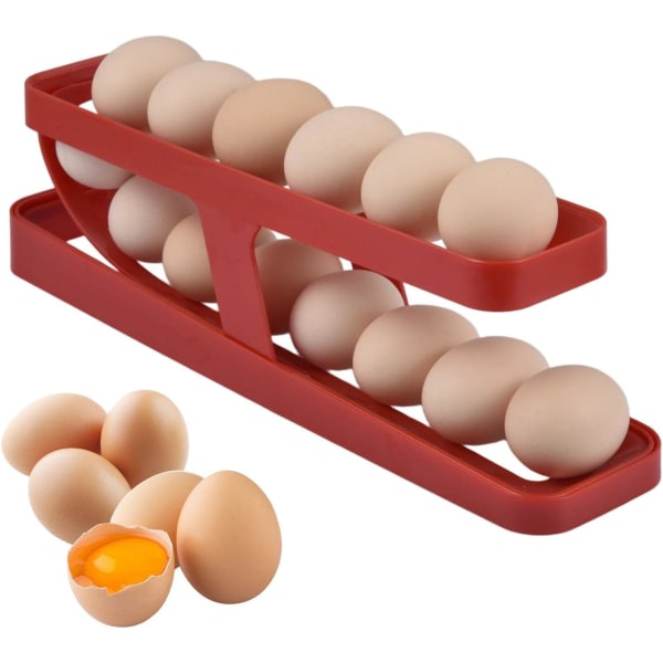 Kylskåp ägghållare, Automatisk rullande ägghållare för kylskåp, Kylskåp äggförvaring, Äggautomat, Dubbellagers äggförvaringslåda Äggställ Äggbricka