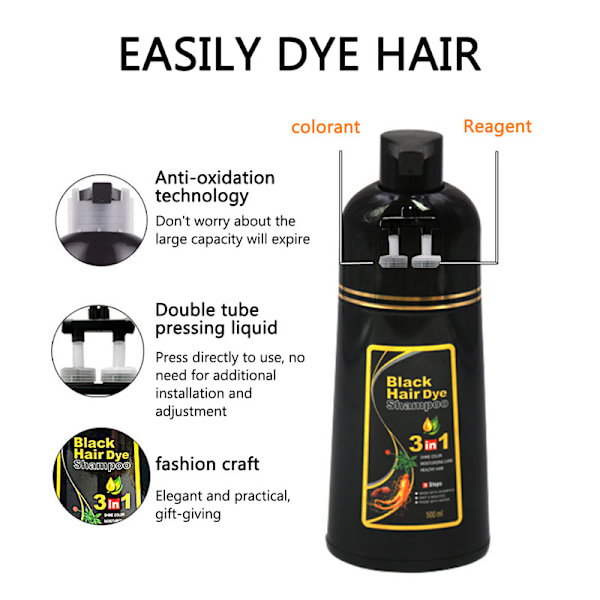 500 ml hiusten värjäys shampoo Yrtti-hiusten värjäys shampoo miehille ja naisille 0.6