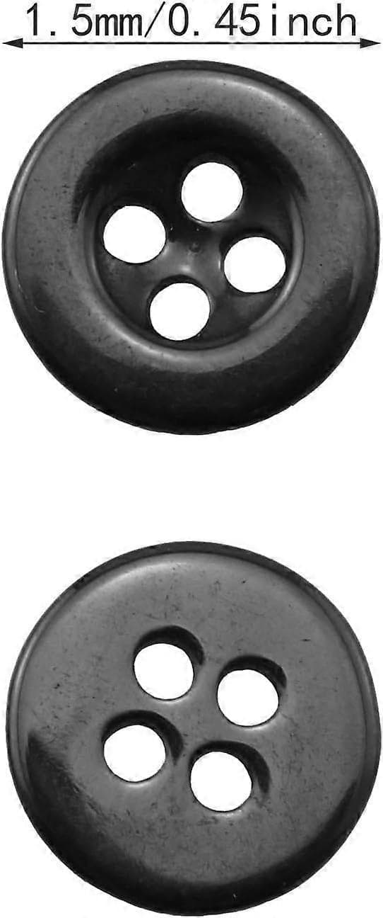 100 stk. runde svarte knapper 11,5 mm 4 hull syknapper for klesplagg