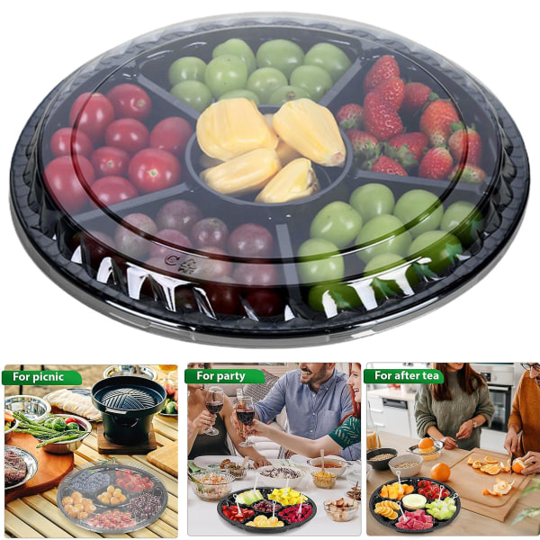 10 stk Fruktoppbevaringsboks med lokk Plast Rund Snacks Fruktbrett 6 rom Matserveringsfat til fest Tianyuhe