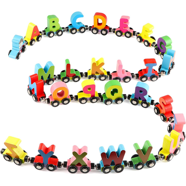 12 PCS Tretøyssett i tre, magnetisk togtallsett i tre, inkludert 1 motorvogn for småbarn, gutter og jenter Alphabet Train