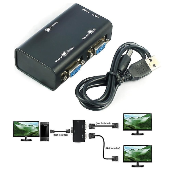 2 Porter Vga Svga Splitter Adapter Box 1 Pc To 2 Monitor Video Lcd Skjerm