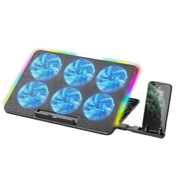 Bærbar Gaming Laptop Kølepude 6 Kraftfuld Blæser Bordstativ Køler Black One Size