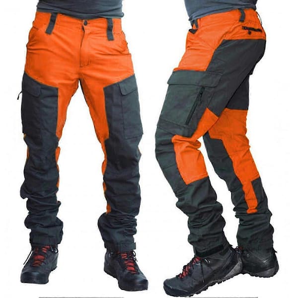 Miesten ulkoiluhousut, moni tasku, pitkät housut Orange 3XL